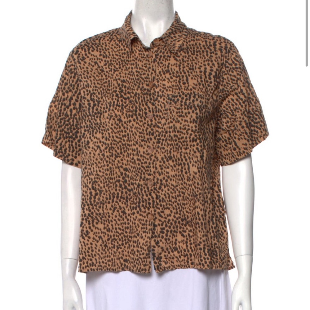 Ulla Johnson Silk and Cotton Leopard Print Top buttons brown white black animal